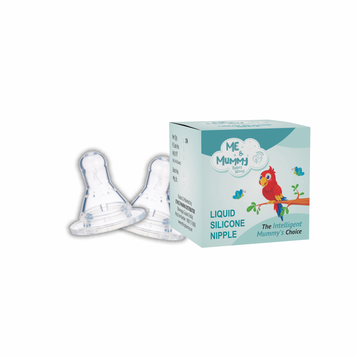 Me and Mummy Anti-Colic Essential Teat/Nipple for Slim Neck Bottle,4pcs ,Made of Soft & Flexible Silicone, Ergonomic Shape, Mimics Breastfeeding, Leak Proof, BPA Free, Comes with Sturdy Base (Pack Of 4)