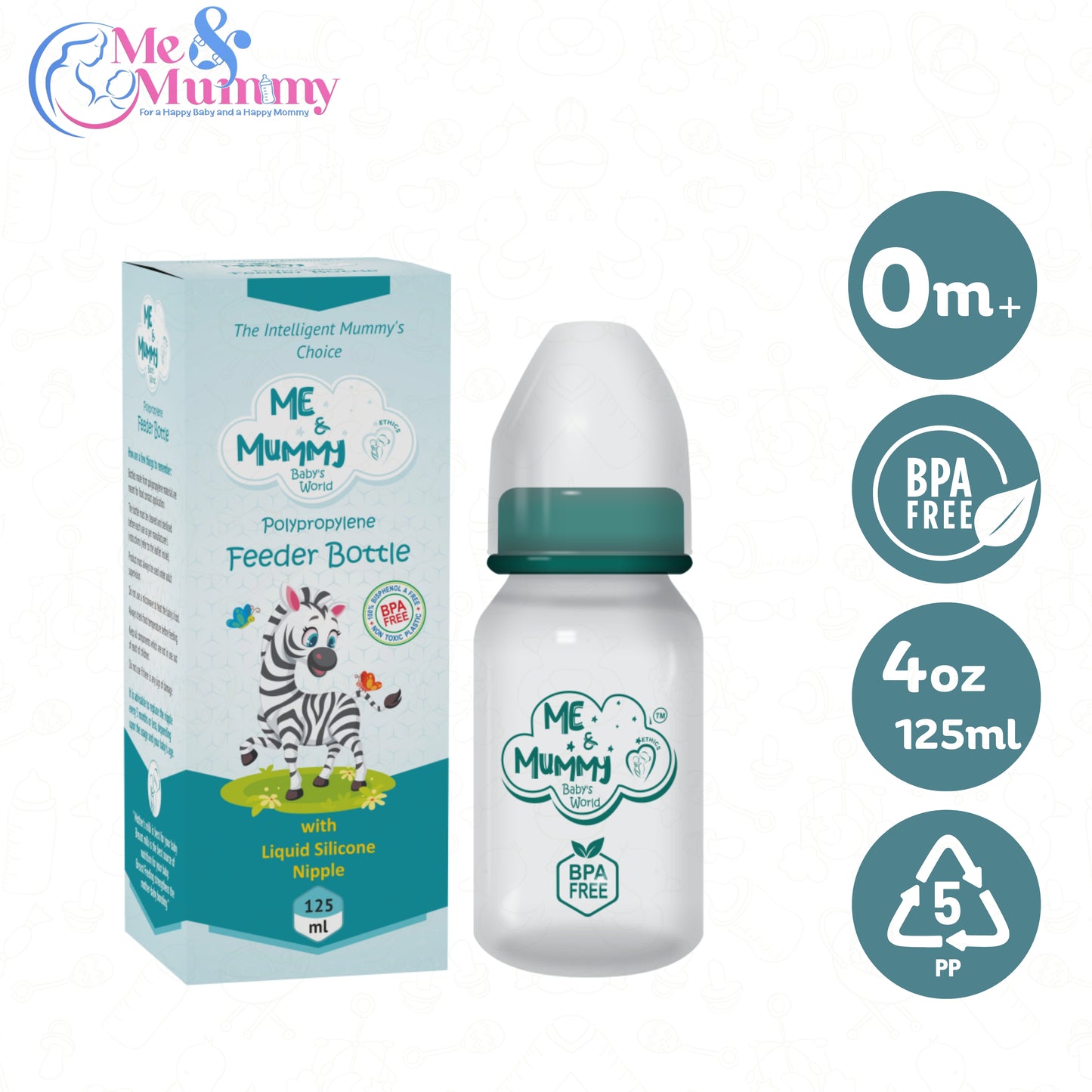 ZEBRA Anti-Colic Slim Regular Neck Essential Bpa-Free Baby Feeding Bottle, 125Ml, Pack Of 1, Green
