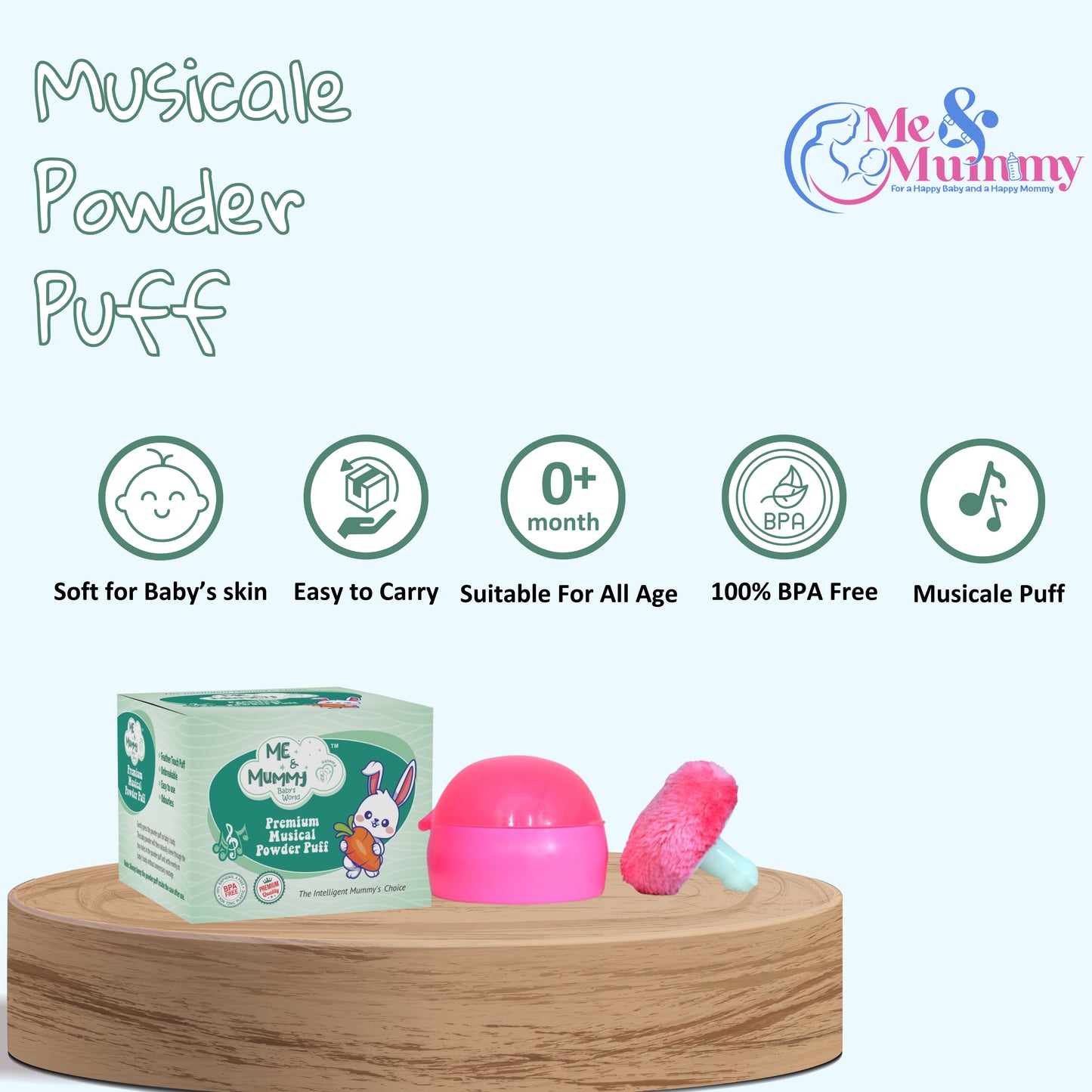 Me and Mummy Rabbit Musicale Soft Feel Baby Powder Puff - BPA Free | Box Holder Container for New Born and Kids |(Single Pack)