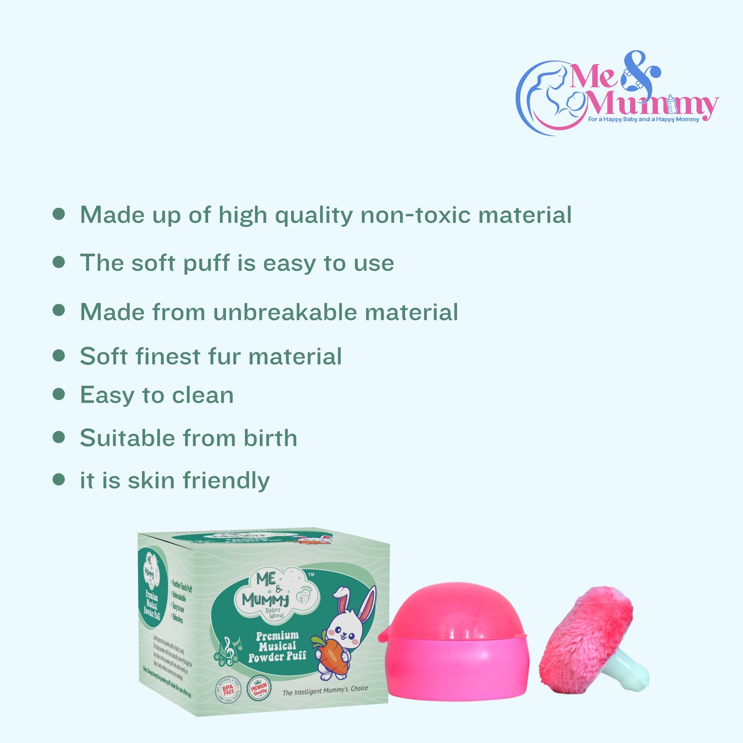 Me and Mummy Rabbit Musicale Soft Feel Baby Powder Puff - BPA Free | Box Holder Container for New Born and Kids |(Single Pack)