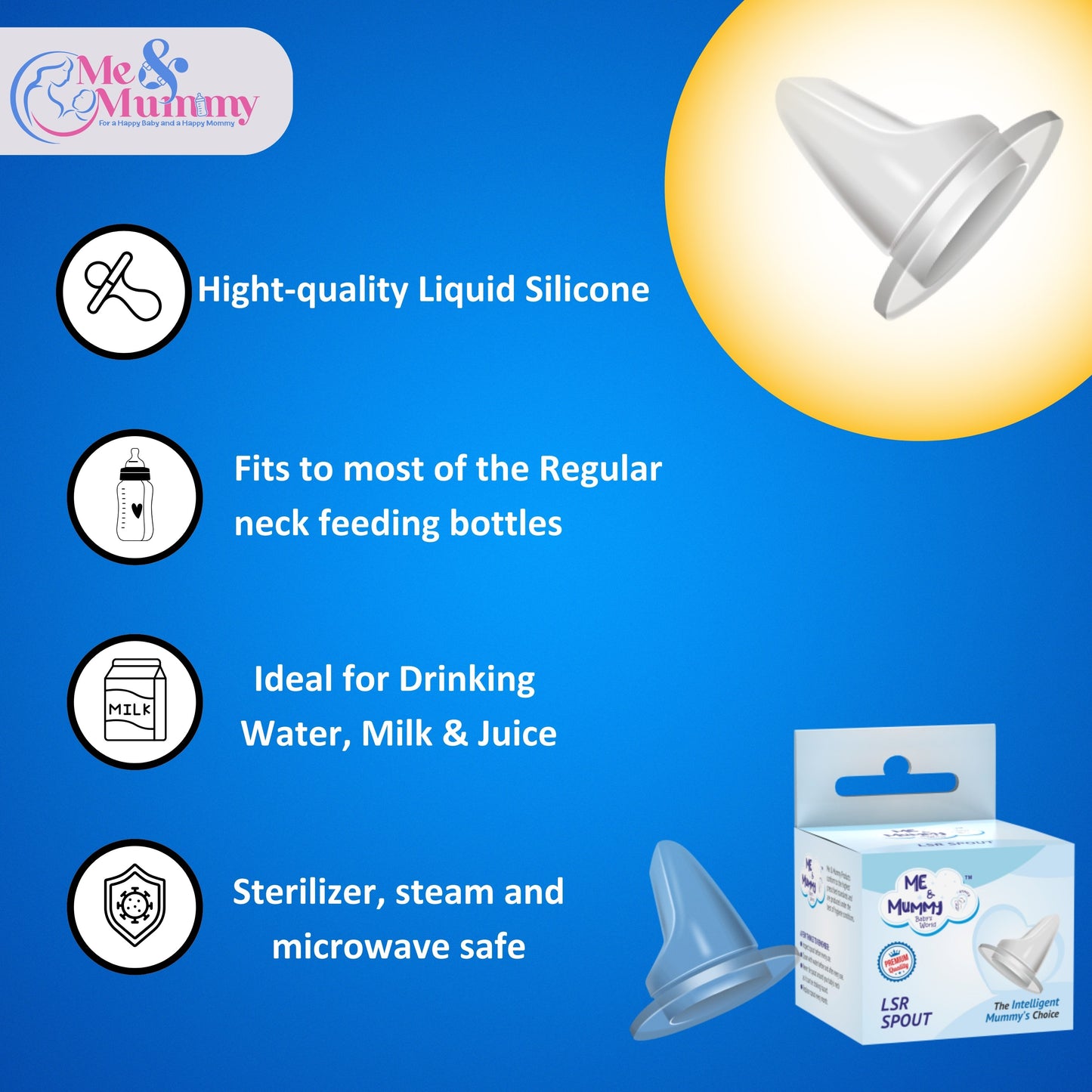Me and Mummy Silicone Nipple Spout, 2pcs can fix All Regular Neck Feeding Bottles for Baby feeding (Pack Of 2pcs)