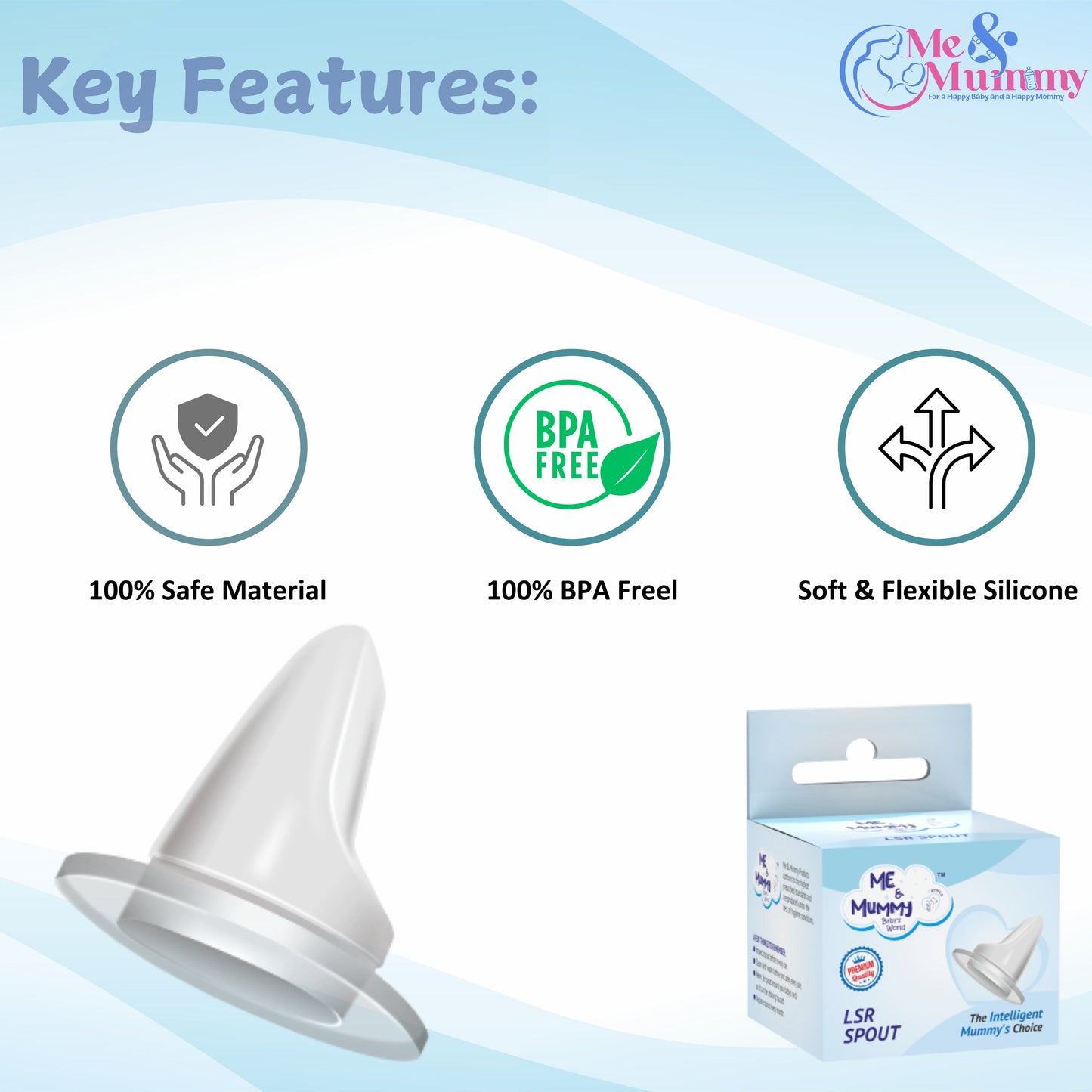 Me and Mummy Silicone Nipple Spout, 2pcs can fix All Regular Neck Feeding Bottles for Baby feeding (Pack Of 2pcs)