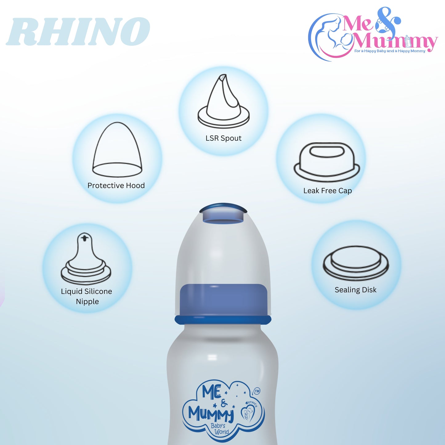 RhinoAnti-Colic Slim Regular Neck Essential Bpa-Free Baby Feeding Bottle, 125Ml, Pack Of 1, Magenta