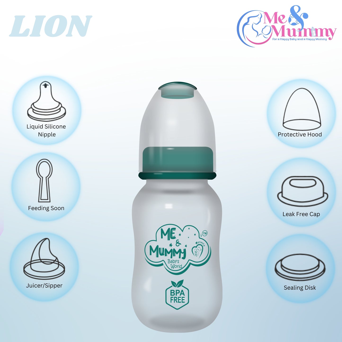 Lion Anti-Colic Slim Regular Neck Essential Bpa-Free Baby Feeding Bottle, 125Ml, Pack Of 1, GREEN