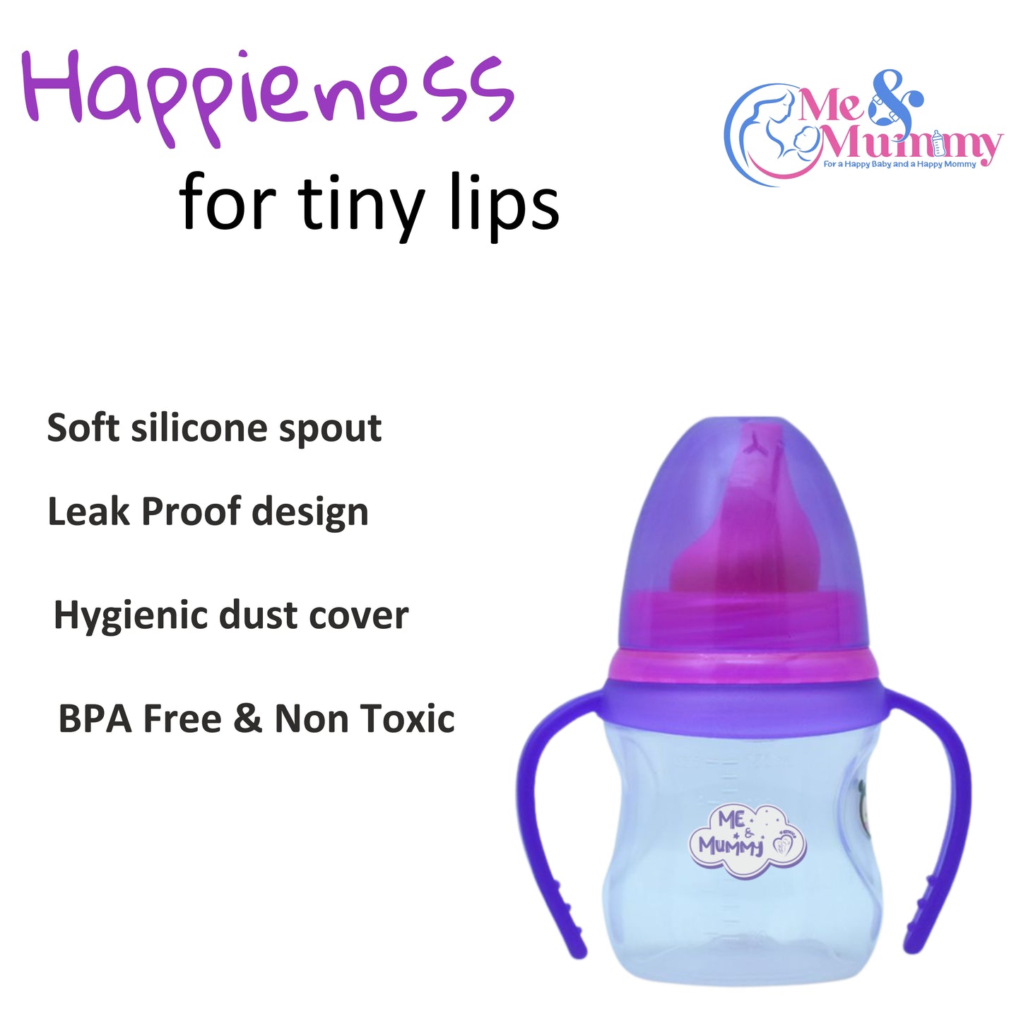 Me and mummy Sharko Sipper Cup Soft Spout for Babies | Leak Proof Design | BPA Free | Builds Oral Strength | Easy to Hold and Drink with Detachable Handle | Serializable Cup | 150 ml (0-24 Months,)