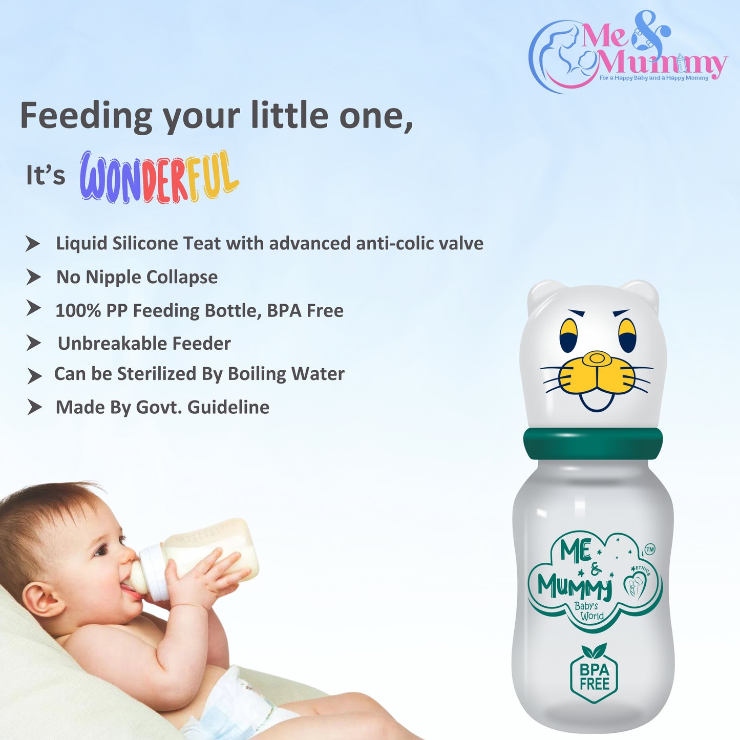 Tiger Anti-Colic Slim Regular Neck Essential Bpa-Free Baby Feeding Bottle, 125Ml, Pack Of 1, GREEN