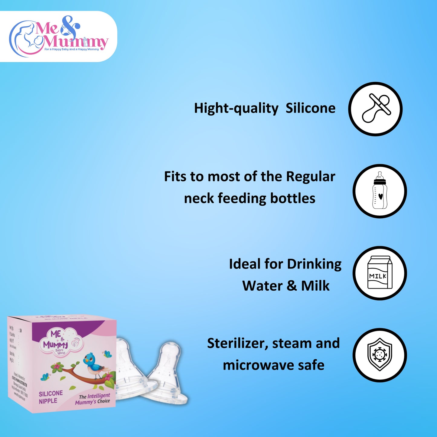 Baby Silicone Nipple For Slim Neck Bottle Pack Of 4|BPA Free| Anti-Colic| Leak Proof