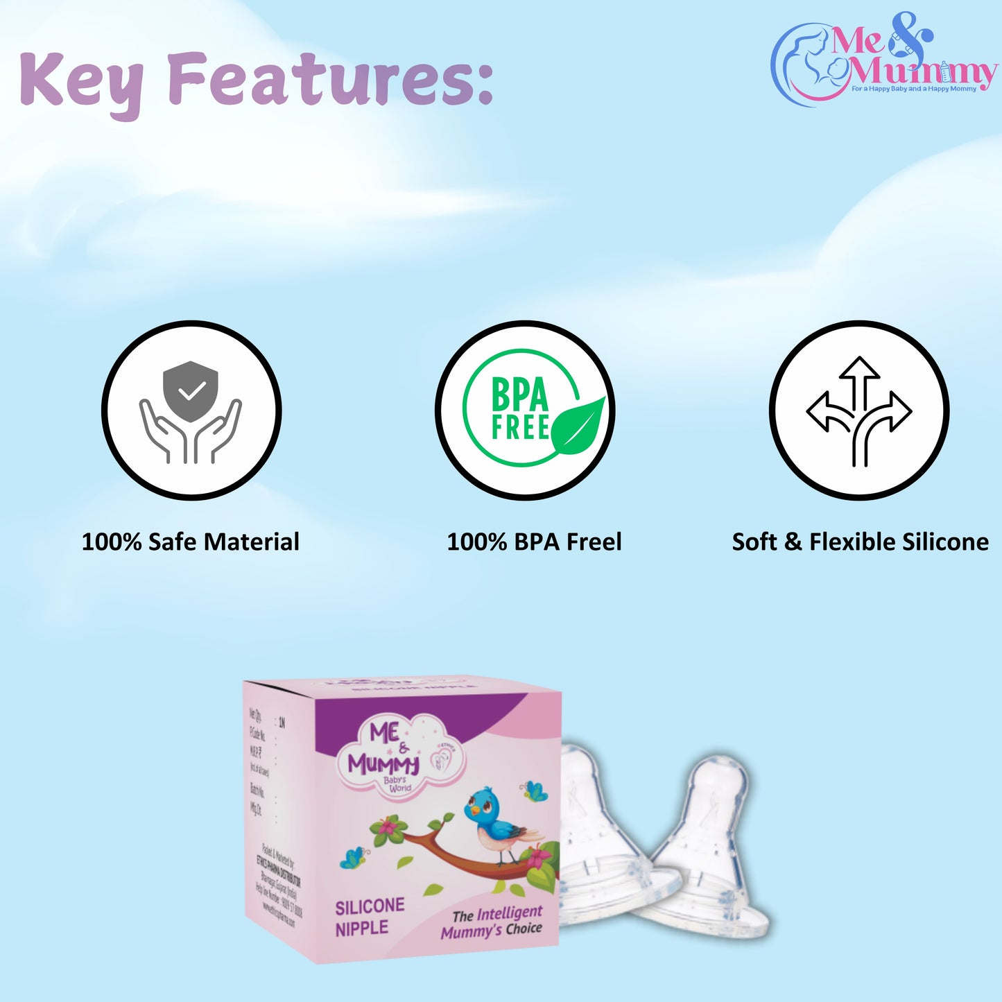 Baby Silicone Nipple For Slim Neck Bottle Pack Of 4|BPA Free| Anti-Colic| Leak Proof