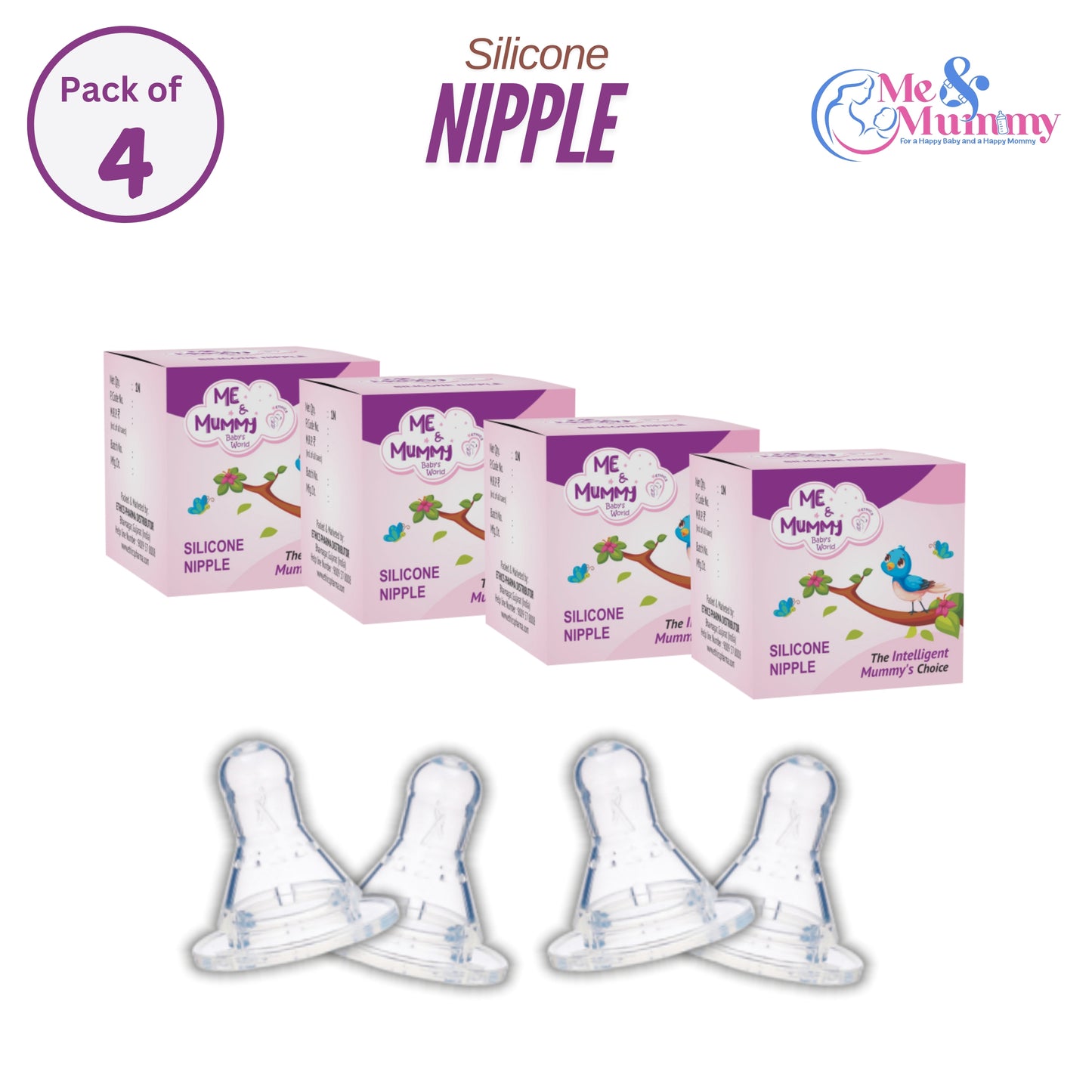 Baby Silicone Nipple For Slim Neck Bottle Pack Of 4|BPA Free| Anti-Colic| Leak Proof