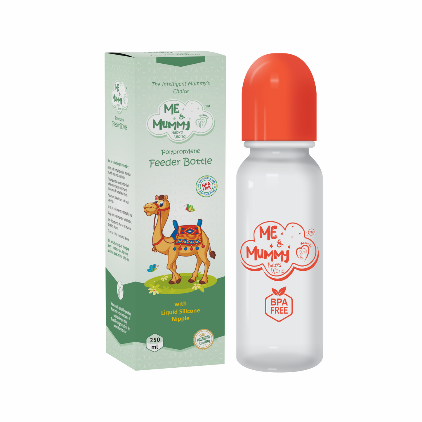 Camel anti-Colic Slim Regular Neck Essential Bpa-Free Baby Feeding Bottle, 250Ml, Pack Of 1, Orange+Transparent