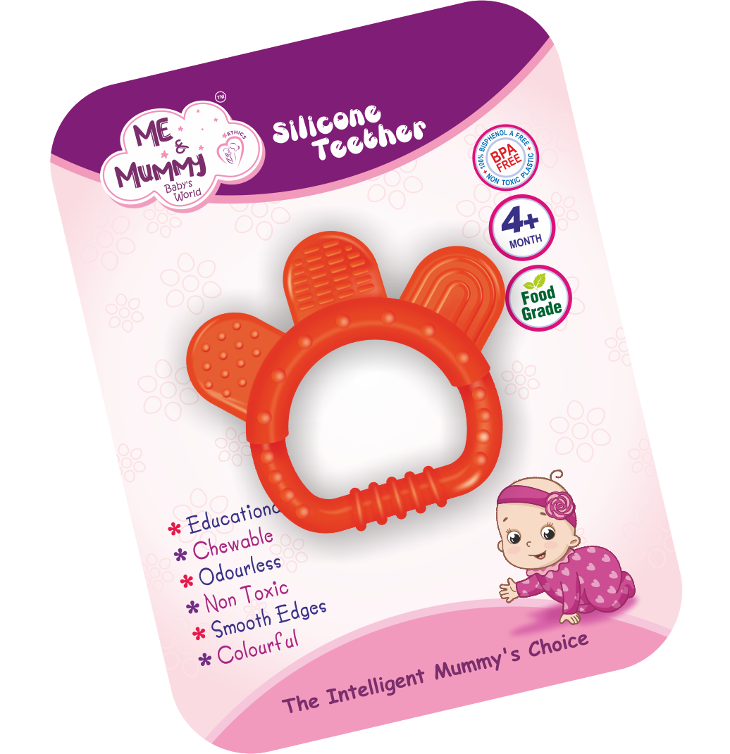 MEANDMUMMY Silicone Baby Teether for Teething Gums, Teething Toy with Textured Surface for Infants and Babies, 100% Food Grade Silicone, (Random Color)