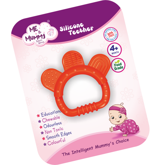 MEANDMUMMY Silicone Baby Teether for Teething Gums, Teething Toy with Textured Surface for Infants and Babies, 100% Food Grade Silicone, (Random Color)
