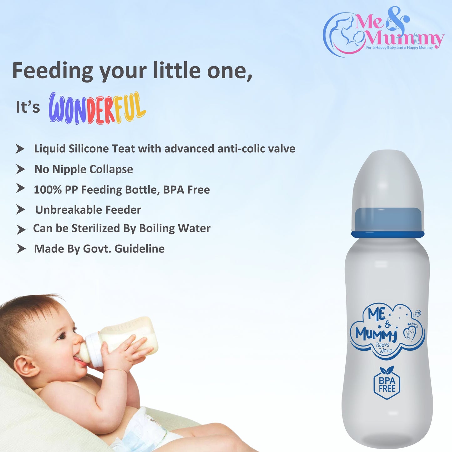 Giraffe anti-Colic Slim Regular Neck Essential Bpa-Free Baby Feeding Bottle, 250Ml, Pack Of 1, Blue + Transparent