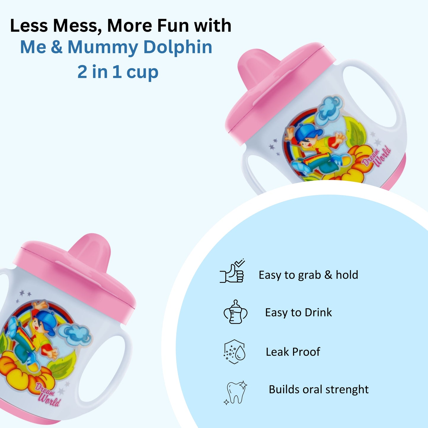 Me and Mummy Nemo Ample Cup (Sippy/Sipper) with Cover and Doodle Twin Handle 150ml