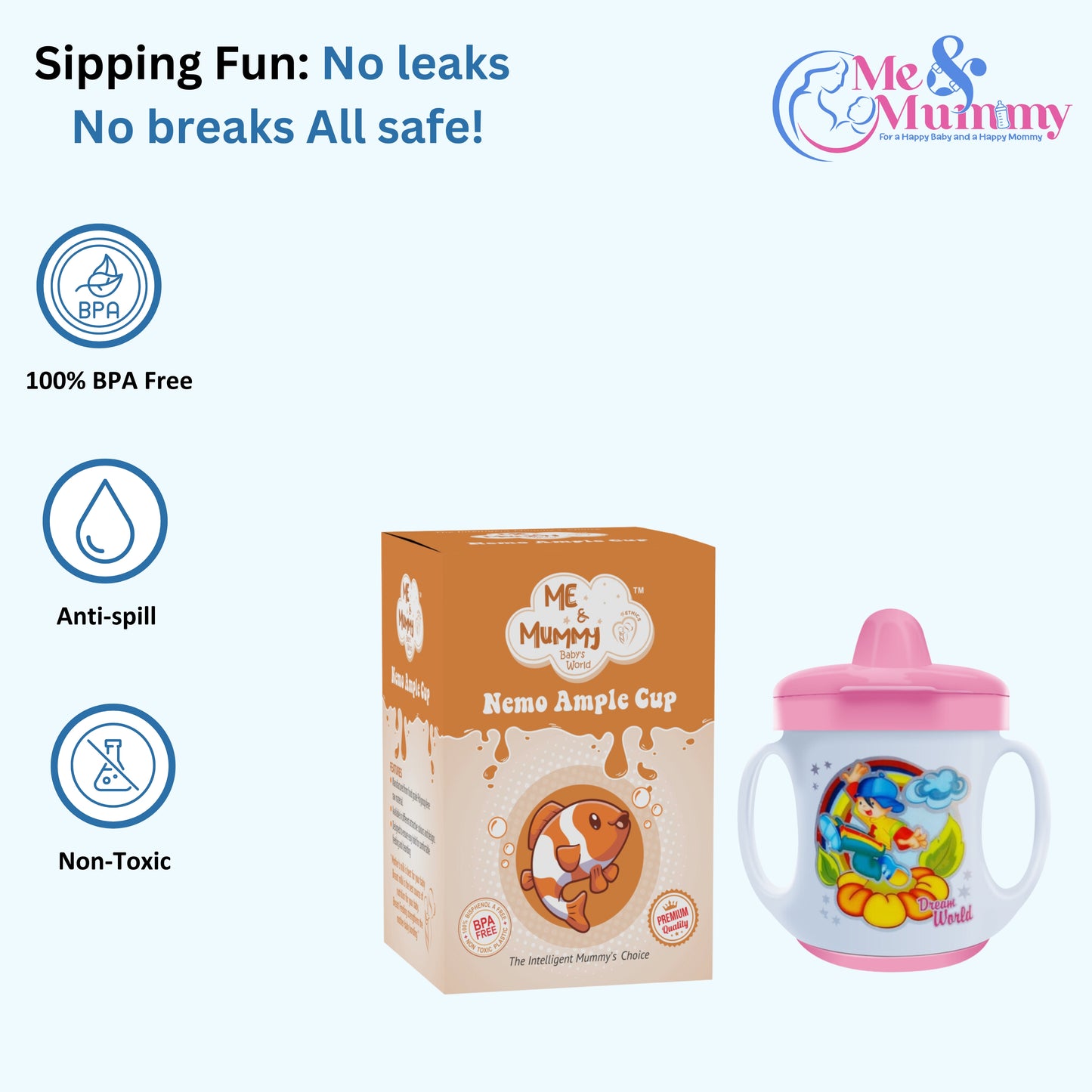 Me and Mummy Nemo Ample Cup (Sippy/Sipper) with Cover and Doodle Twin Handle 150ml