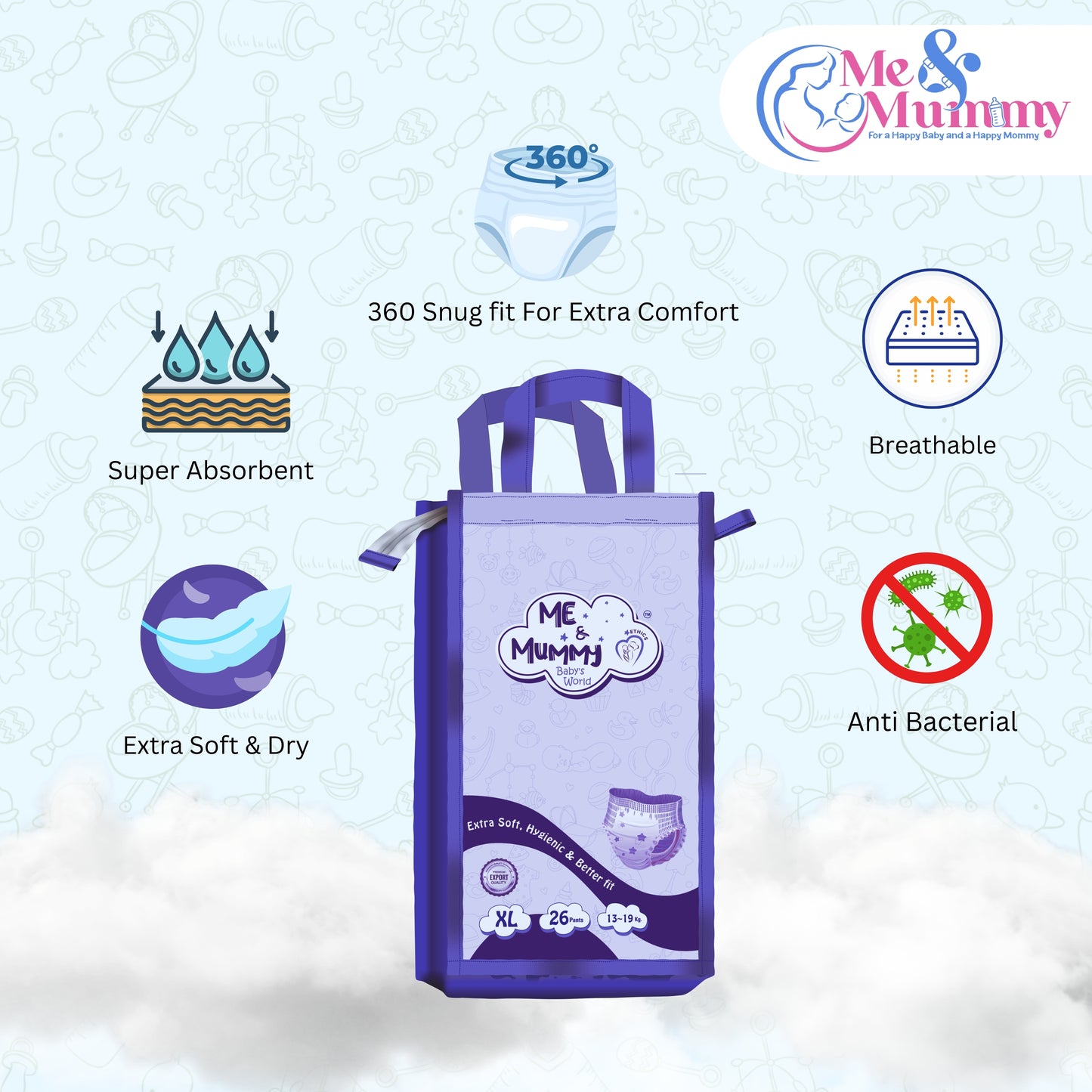 Xtra Large Baby Diaper Pants ( For 13 to 19 kg) Pack of 26 pcs