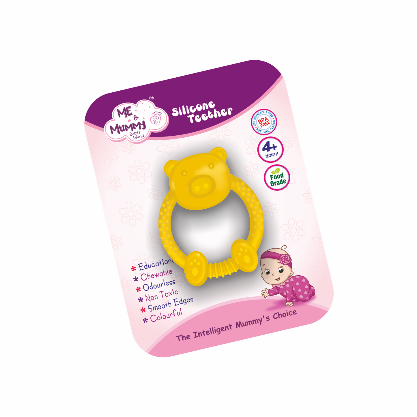MEANDMUMMY Silicone Baby Teether for Teething Gums, Teething Toy with Textured Surface for Infants and Babies, 100% Food Grade Silicone, (Random Color)