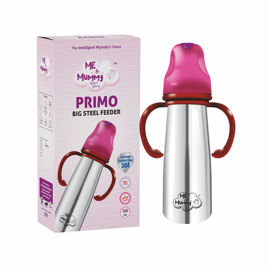 Me and mummy primo Stainless Steel Feeding Bottle for Baby | Premium Stainless Steel | Anti-Colic | BPA Free | Safe and Hygenic (260 ml - Regular Neck, Feeding Bottle)