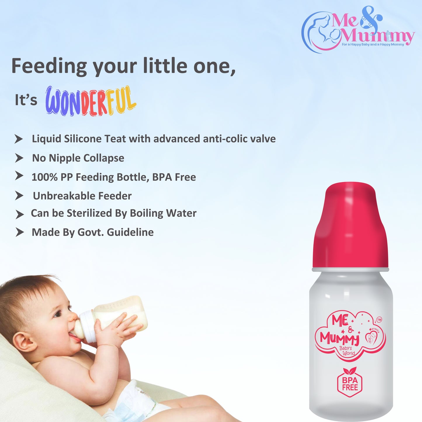 unicorn Anti-Colic Slim Regular Neck Essential Bpa-Free Baby Feeding Bottle, 125Ml, Pack Of 1, pink