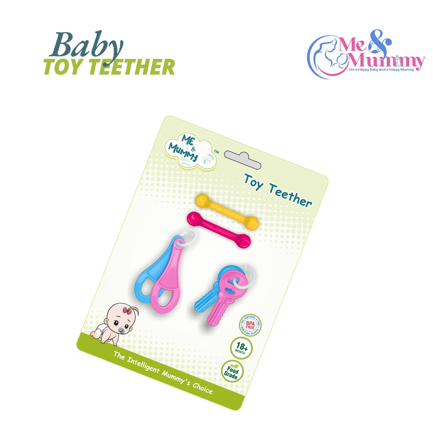 BPA-Free Non Toxic Toddler and Infant Baby Tooth Sooter Teether Keys Teething Toys for Baby Toy Textured Silicone for Baby (Key Teether and Stick)