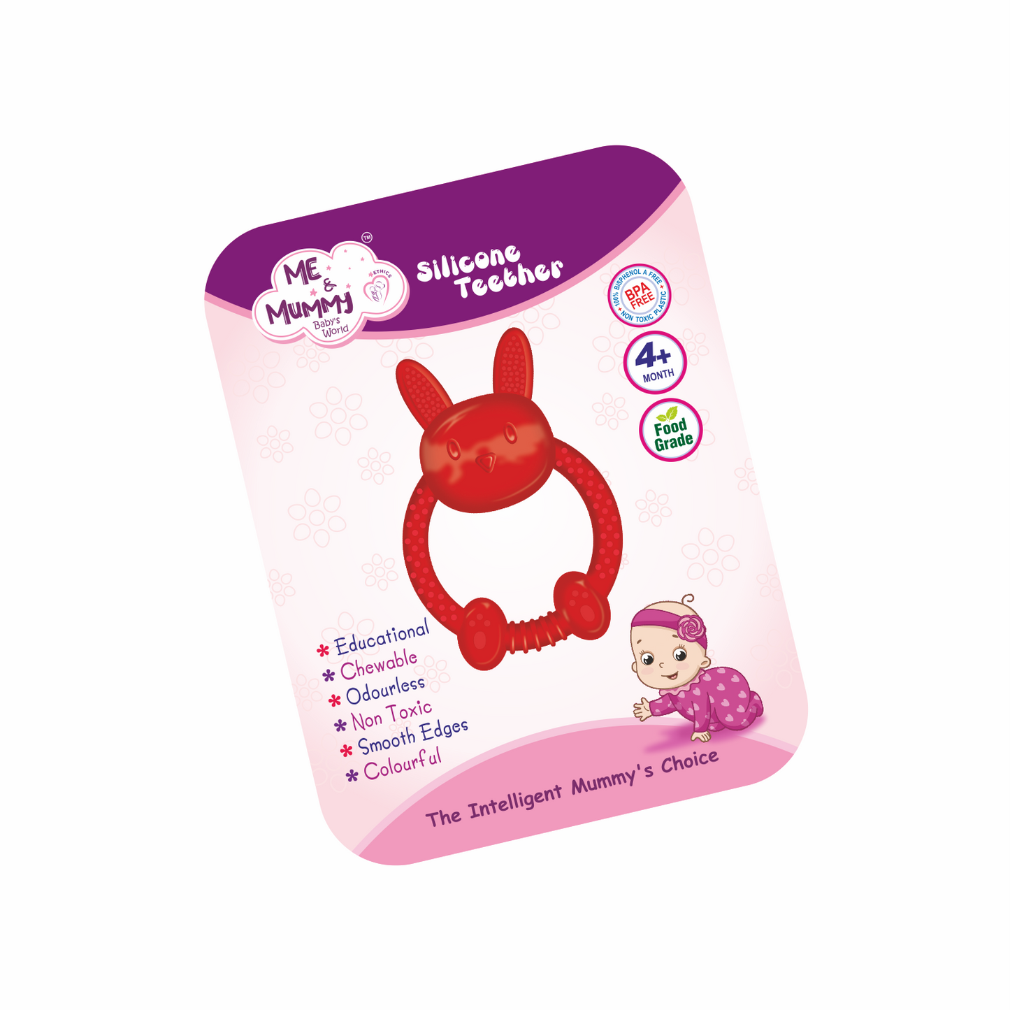 MEANDMUMMY Silicone Baby Teether for Teething Gums, Teething Toy with Textured Surface for Infants and Babies, 100% Food Grade Silicone, (Random Color)