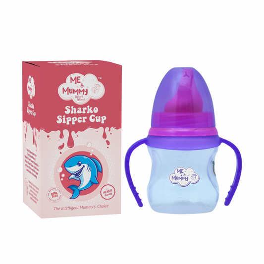 Me and mummy Sharko Sipper Cup Soft Spout  for Babies | Leak Proof Design | BPA Free | Builds Oral Strength | Easy to Hold and Drink with Detachable Handle | Serializable Cup | 150 ml (0-24 Months,)