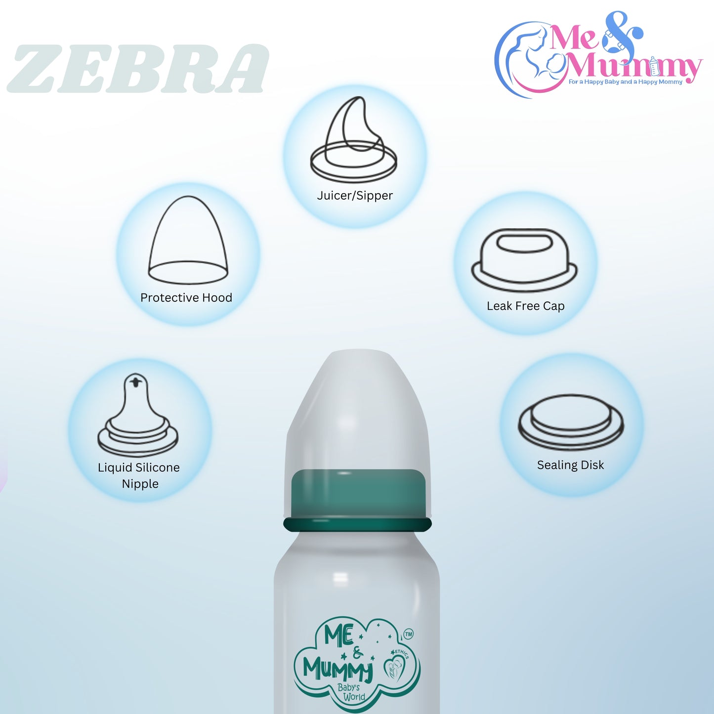 ZEBRA Anti-Colic Slim Regular Neck Essential Bpa-Free Baby Feeding Bottle, 125Ml, Pack Of 1, Green