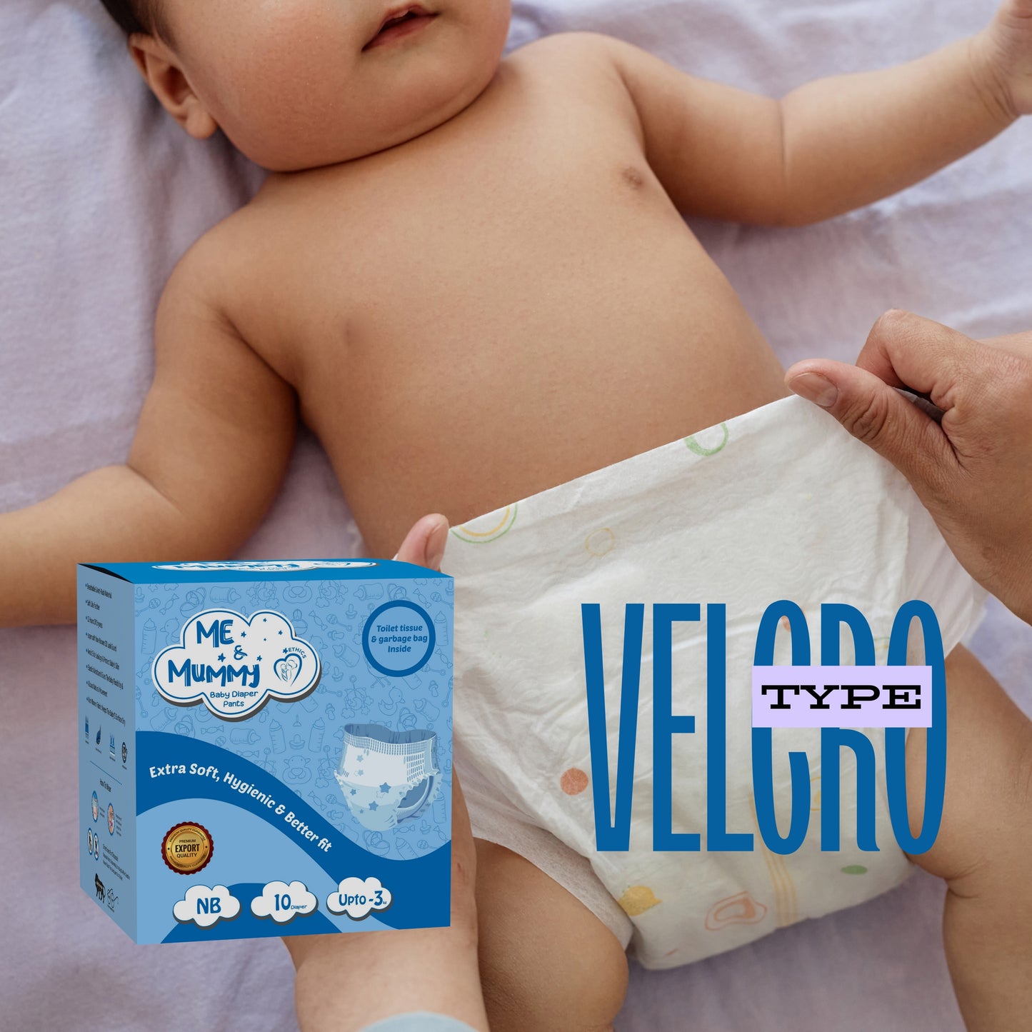 New Born  Baby Diaper Pants ( Up to 3 kg)|PANT STYLE|VELCRO TYPE
