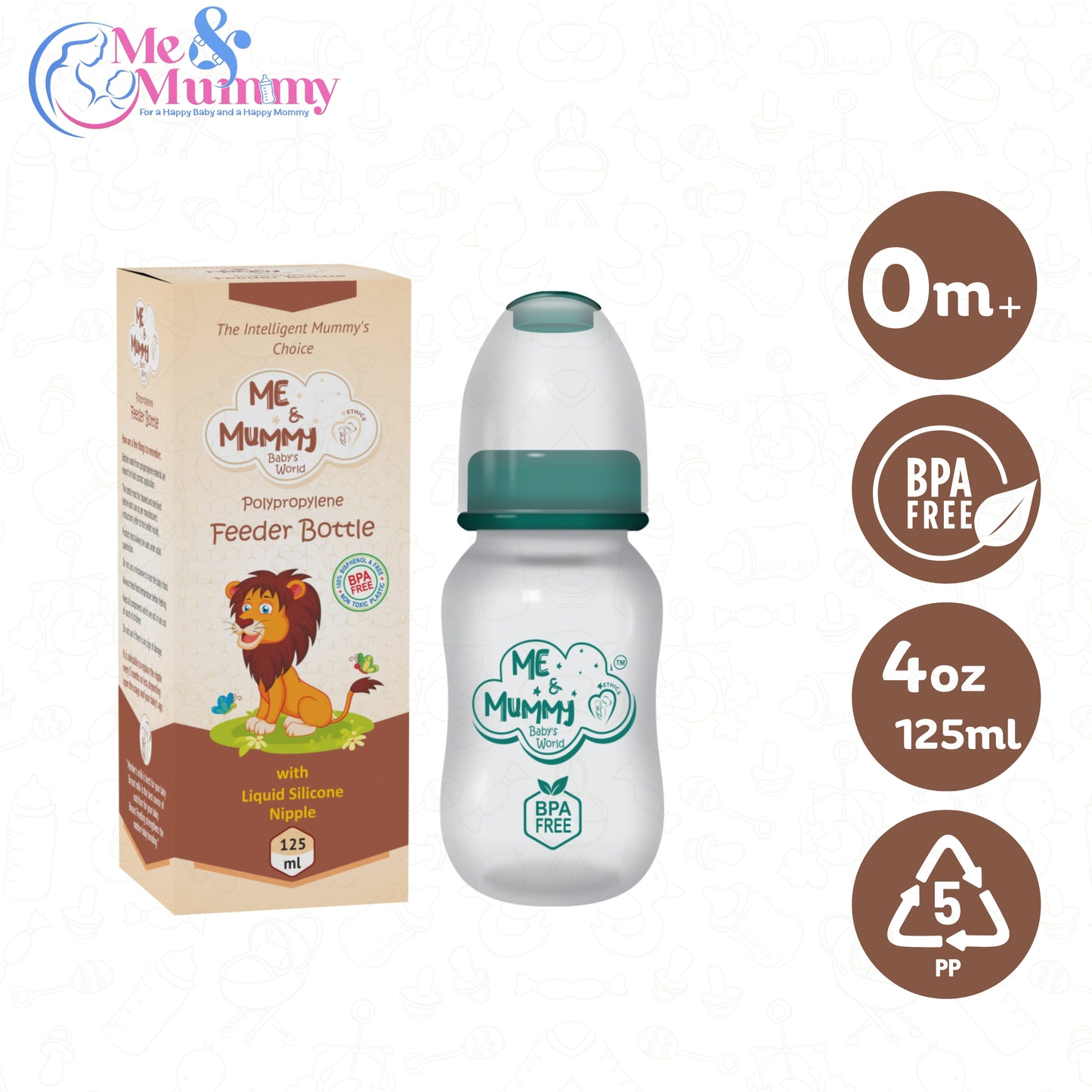 Lion Anti-Colic Slim Regular Neck Essential Bpa-Free Baby Feeding Bottle, 125Ml, Pack Of 1, GREEN