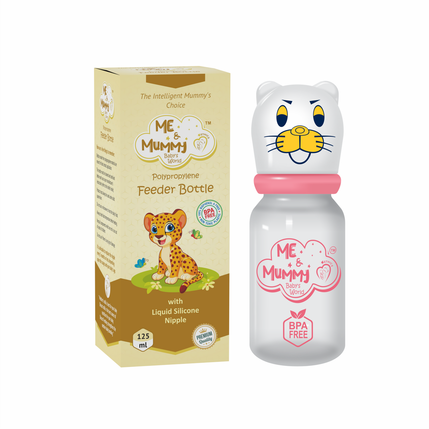 Leapord Anti-Colic Slim Regular Neck Essential Bpa-Free Baby Feeding Bottle, 125Ml, Pack Of 1, Pink