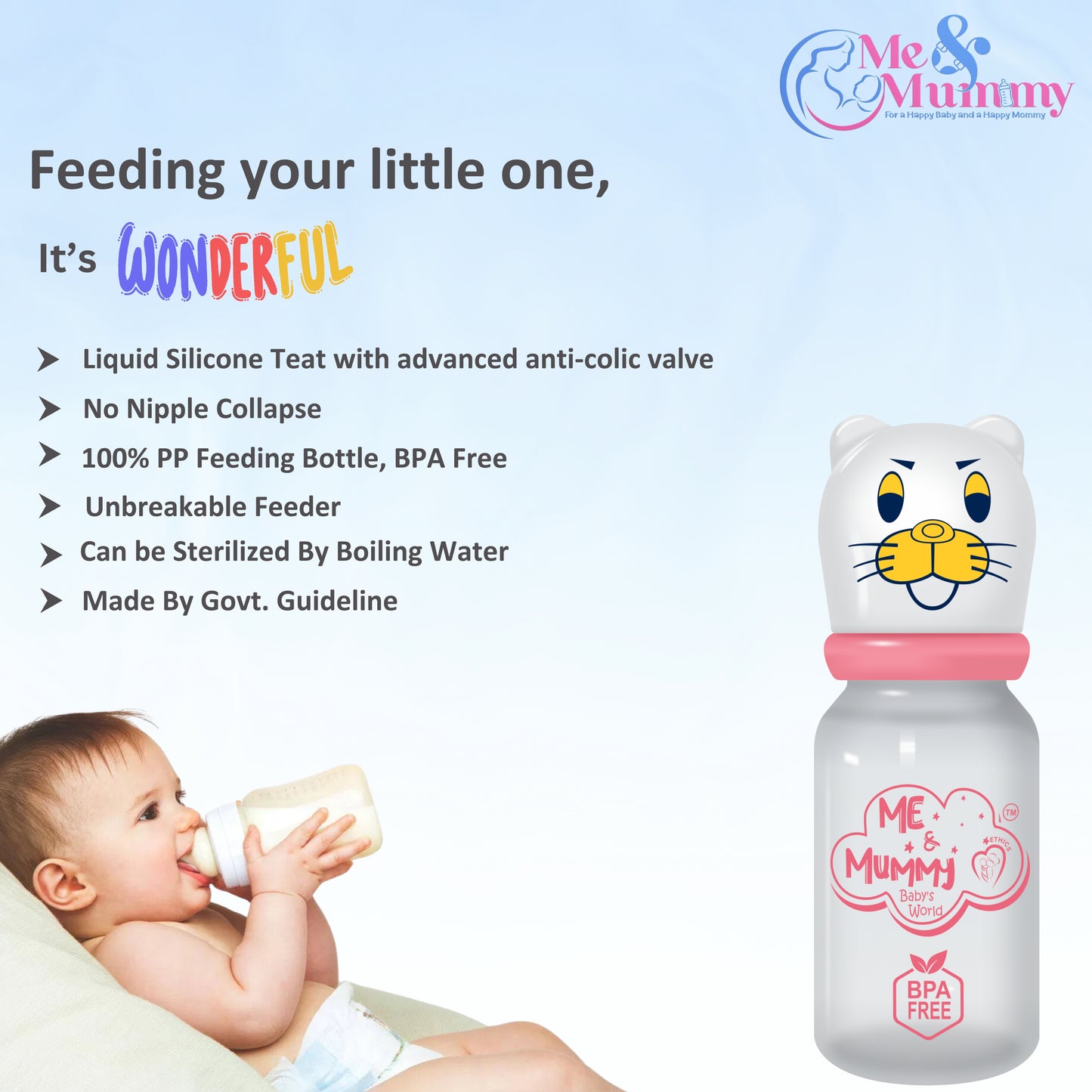 Leapord Anti-Colic Slim Regular Neck Essential Bpa-Free Baby Feeding Bottle, 125Ml, Pack Of 1, Pink