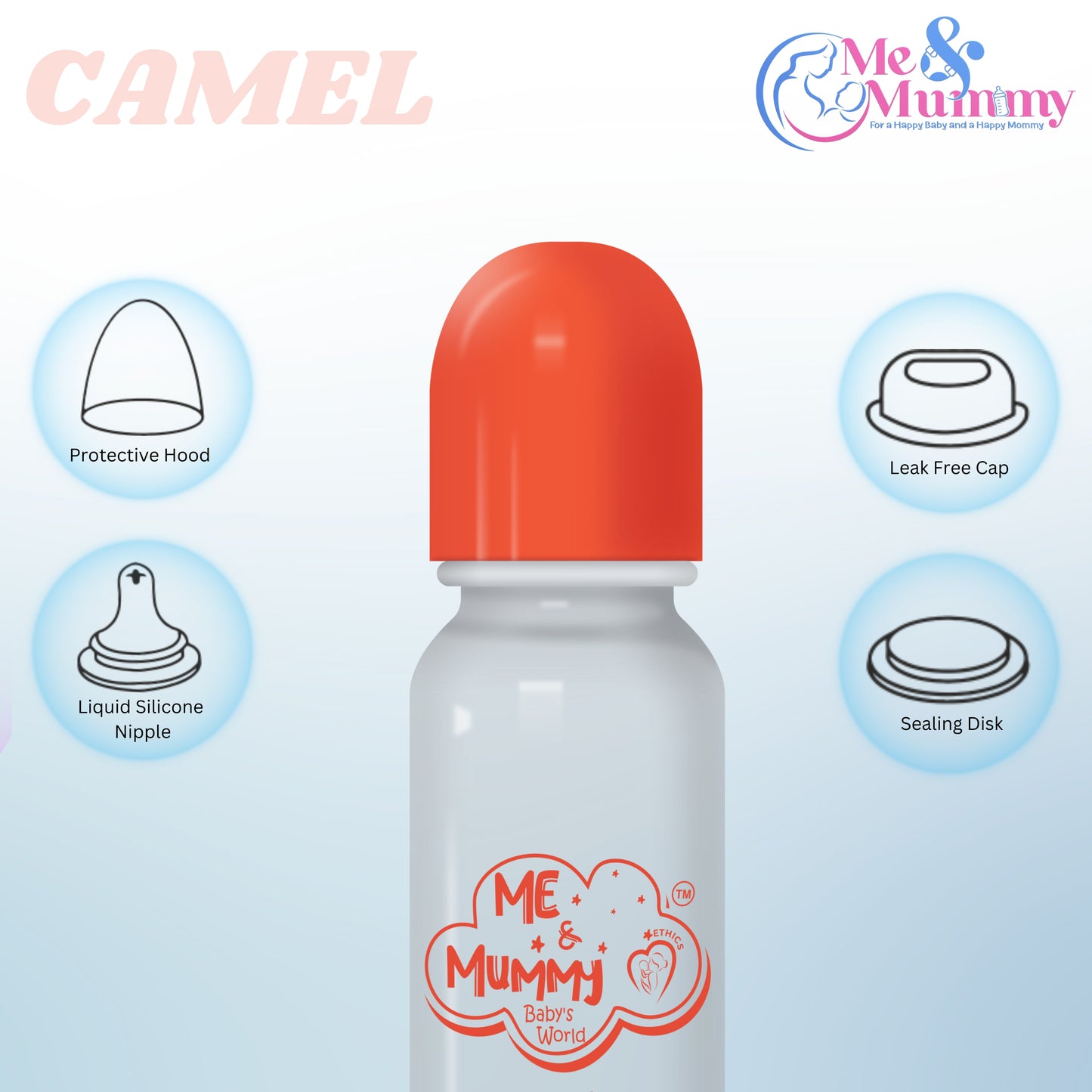 Camel anti-Colic Slim Regular Neck Essential Bpa-Free Baby Feeding Bottle, 250Ml, Pack Of 1, Orange+Transparent
