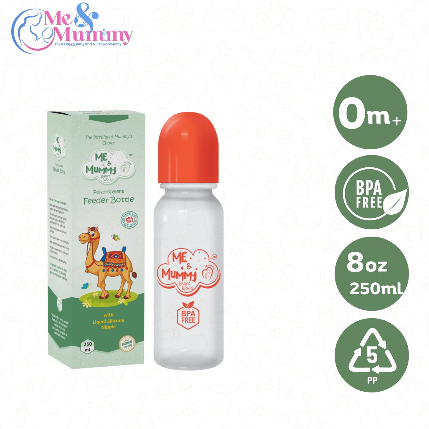 Camel anti-Colic Slim Regular Neck Essential Bpa-Free Baby Feeding Bottle, 250Ml, Pack Of 1, Orange+Transparent