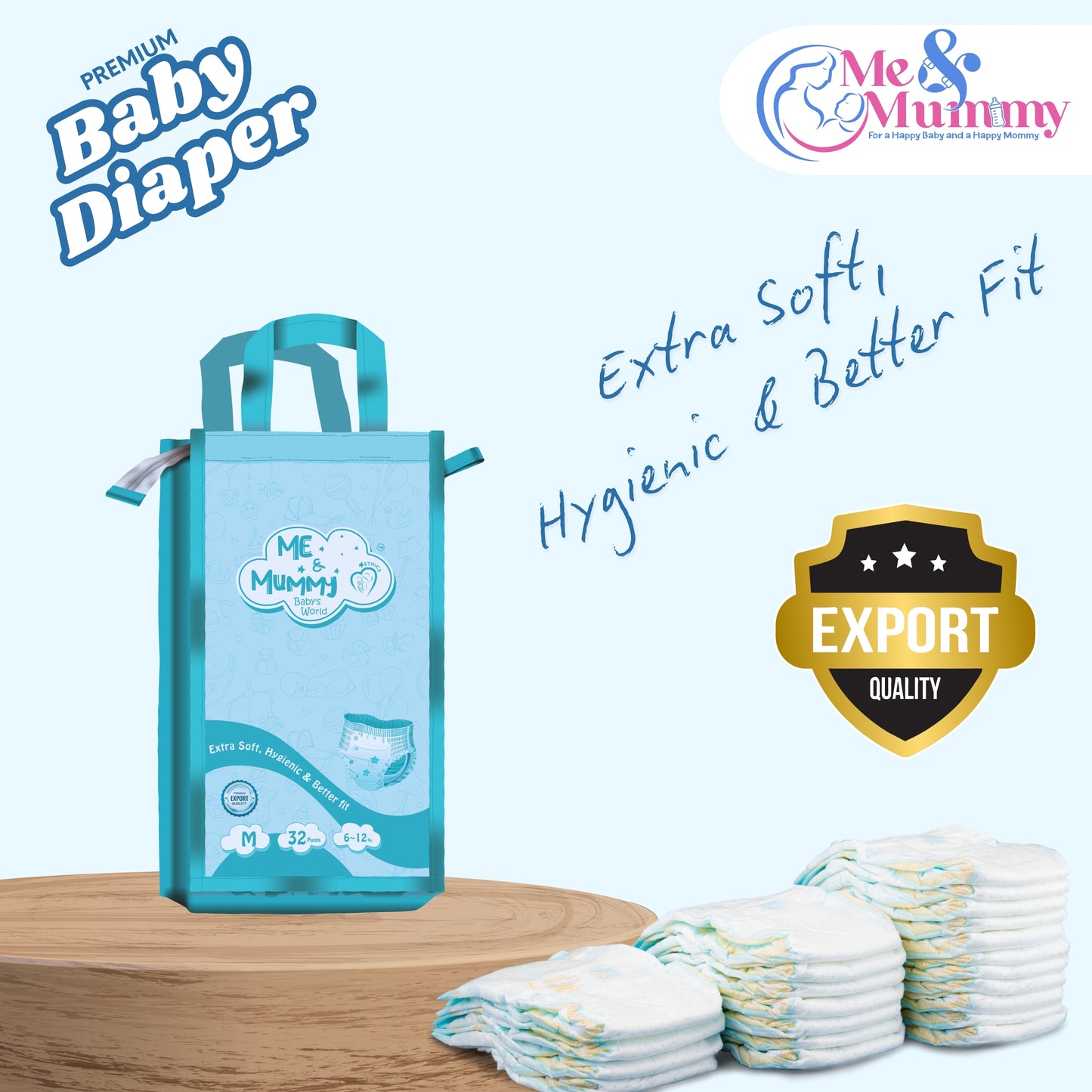Medium Baby Diaper Pants ( For 6 to 12 kg) Pack Of 32pcs