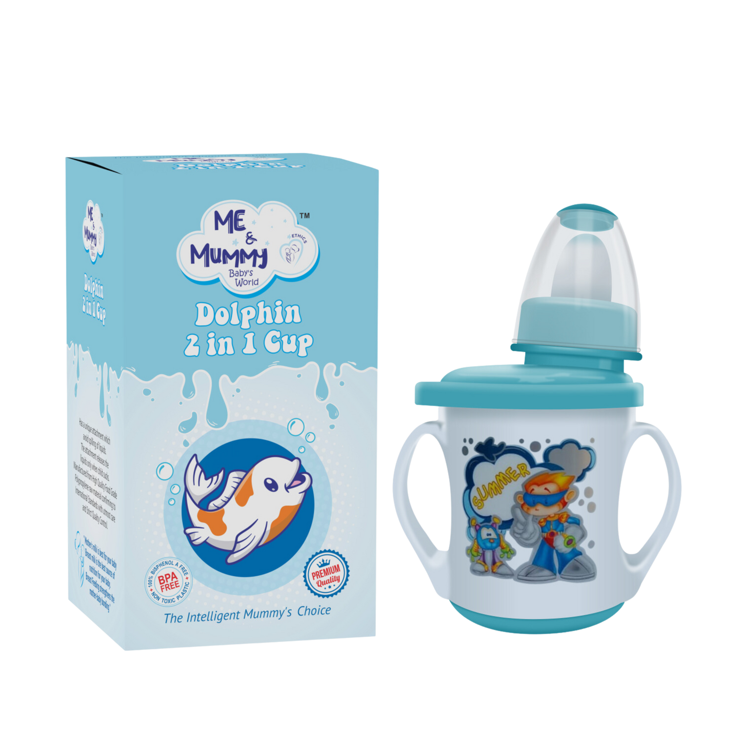 DOLPHIN 2 in 1 Convertible Soft Spout & Nipple Cup | Anti Spill, BPA-Free & Non-Toxic | Easy to Hold Detachable Handle | Unbreakable, Anti Leak Lock Bottle with Cap for Kids, 150ml